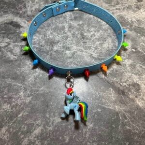 Blue Spiked Collar Choker with Rainbow Dash My Little Pony Alternative y2k